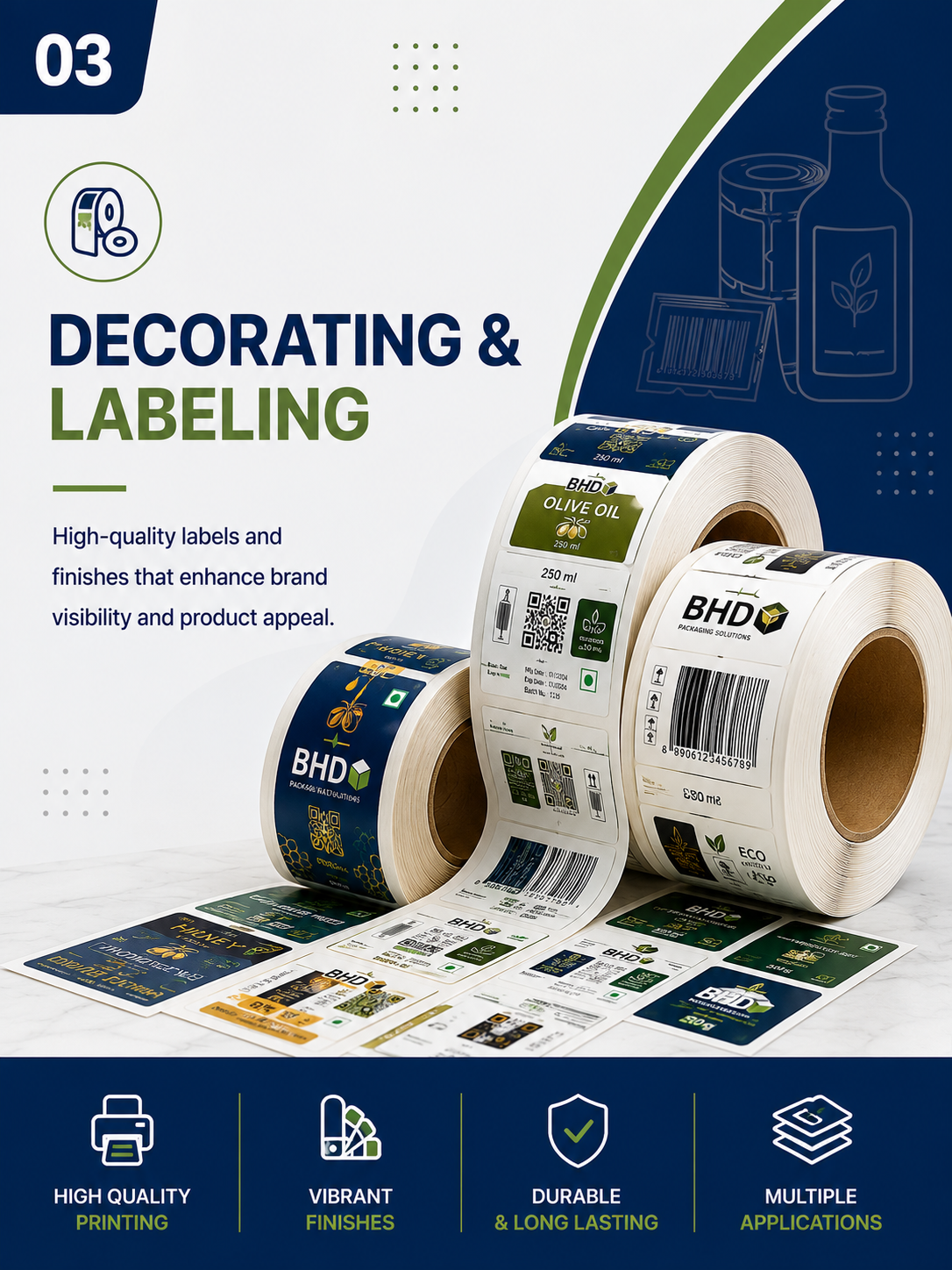 Printed labels being applied to packaging